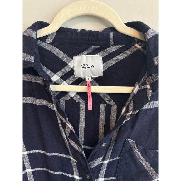 Rails X Free People Long Sleeve Button Down Plaid Shirt Size Small Blue White - Picture 2 of 7